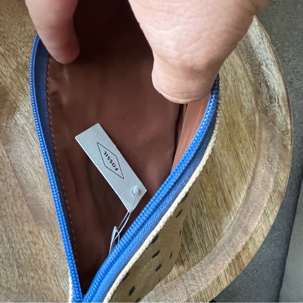 💙 Fossil Felicity Blue Dot Jori Zip Clutch Wallet & Pouch - Tan & Brown & Blue - Picture 8 of 15